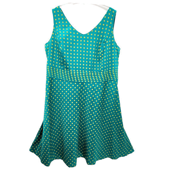 Amanda‎ Smith Green Polka Dot Sleeveless Pleaded Waste Vintage Circle Dress - Picture 1 of 13